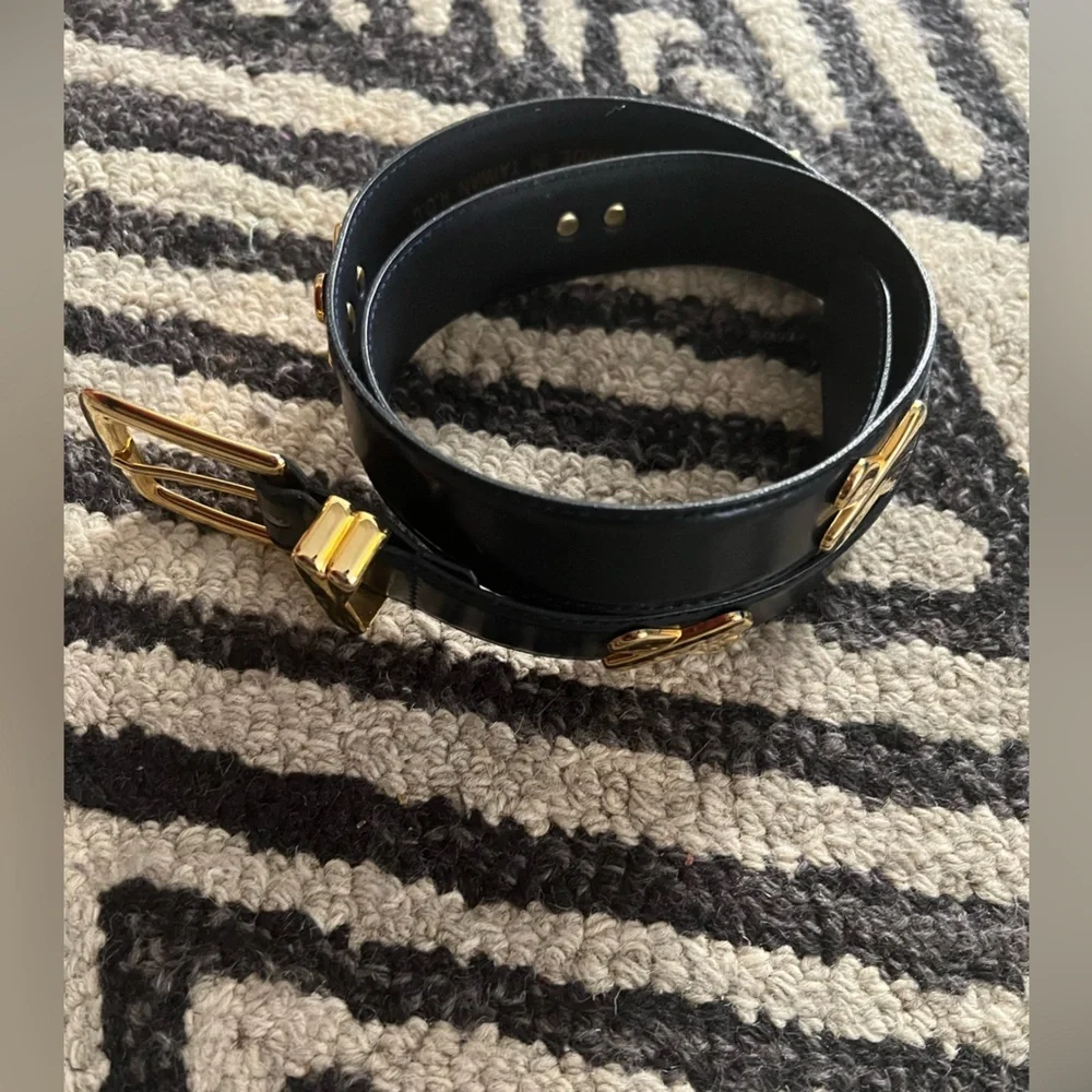Elegant Blue Leather Belt with Gold Buckle